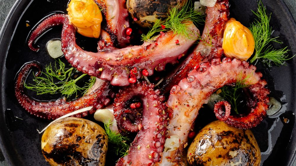 Chrupiąca ośmiornica z sosem rouille