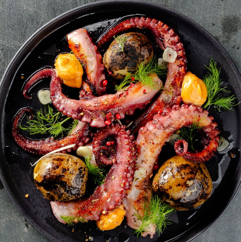 Chrupiąca ośmiornica z sosem rouille